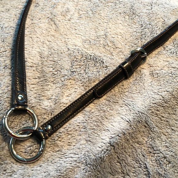 NWOT Coach Belt/ brown with silver tone metal linked circles/5 holes - Picture 1 of 9